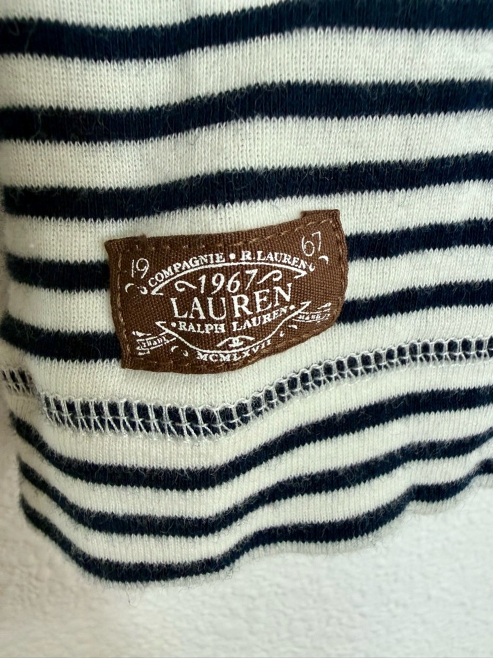 Lauren Ralph Lauren Striped Nautical Zip Shoulder Elbow Patch Top S/P - Picture 8 of 9